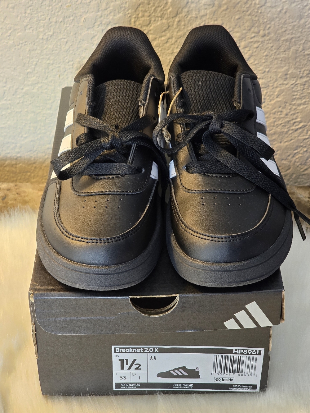 Adidas Kids' Breaknet Lifestyle Court Lace Black Sneakers Shoes Size 1.5 NWT Uni - Picture 9 of 10